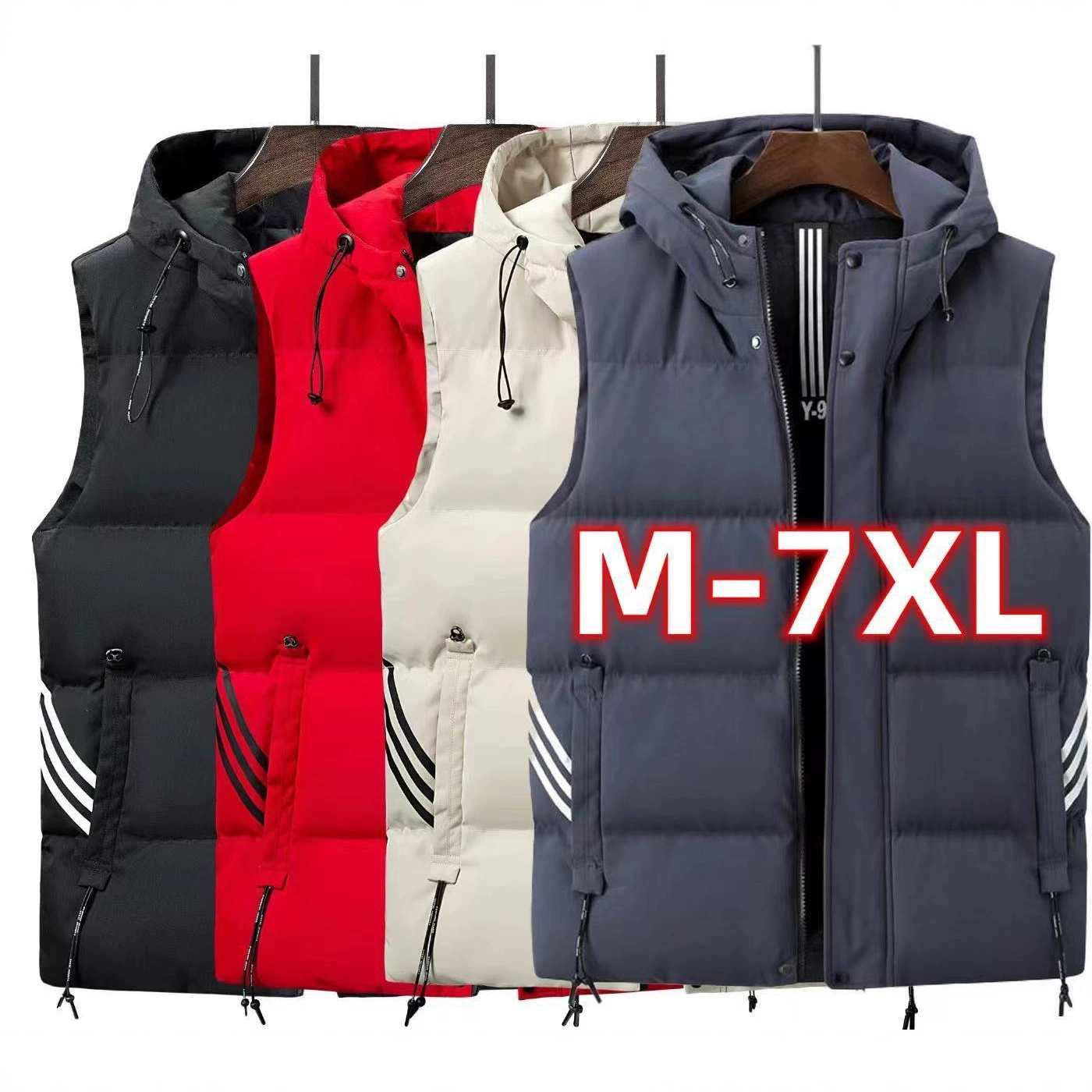 Мужская зимняя новинка 2025: модный свободный хлопковый жилет с тремя полосками, большие размеры M-7XL, для пар, трансграничная продажа