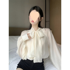 法式气质绑带蝴蝶结长袖衬衫女设计感小众别致衬衣上衣春秋季新款