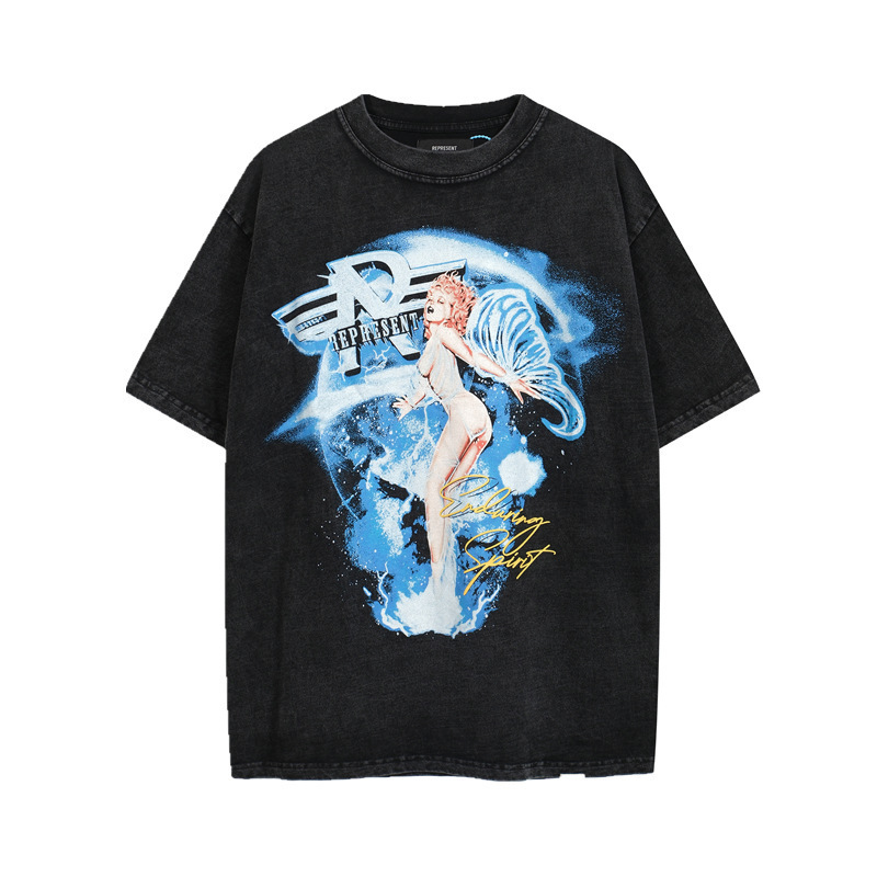 Represrep杜賓犬水洗いして古いアメリカのファッションブランドのヴィンテージのレトロなサメの半袖のtシャツの男をします。|undefined