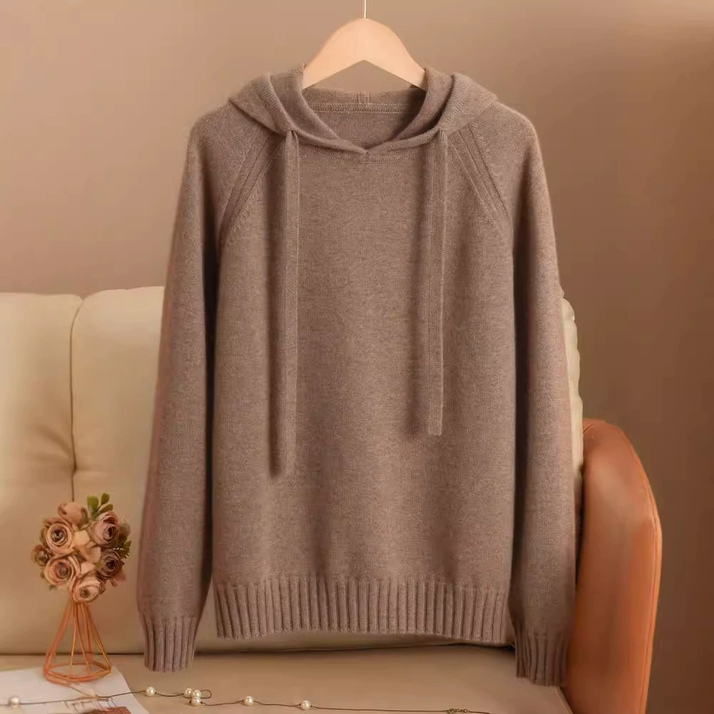 Осенний и зимний новый 100 кашемировый чехлы с капюшоном женский пуловер свободный теплый свитер повседневный дикий вязаный