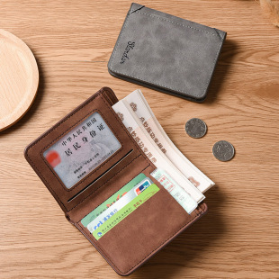 New Men's Wallet Short Nubuck Leather Wallet Retro Two-Fold Vertical Wallet Youth Multi-Card Slot Wallet