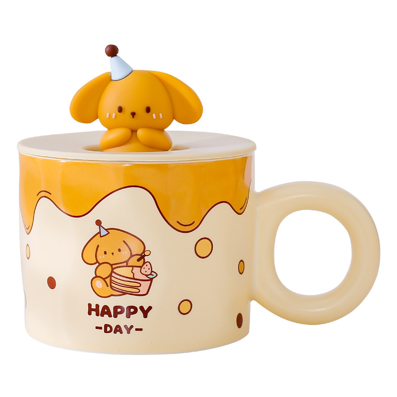 Leche fufu dibujos animados lindo taza chica Taza de cerámica pareja taza de agua oficina en casa taza de desayuno con tapa cuchara