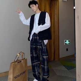 新款宽松格子裤男韩版潮流痞帅百搭休闲直筒裤个性痞帅长裤