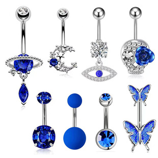 Cross-border Piercing Jewelry Butterfly Moon Eye Belly Button Ring Rubber Ball Belly Button Nail Zircon Pendant Planet Umbilical Ornament