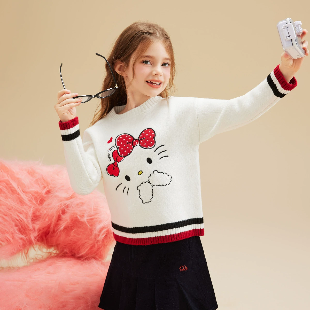 HelloKitty Демисезонный ретро шерстяной свитер, круглый воротник