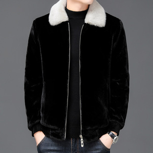 Autumn and winter New thickened golden mink velvet fashion coat men's short fur collar thickened men's warm coat fashion
