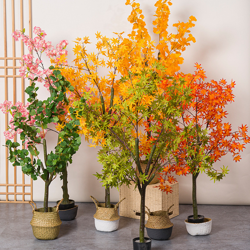 Artificial Red Maple potted ginkgo leaf fake green plant artificial tree landscape bonsai decorative cherry blossom tree Artificial Red Maple potted ginkgo leaf fake green plant artificial tree landscape bonsai decorative cherry blossom tree