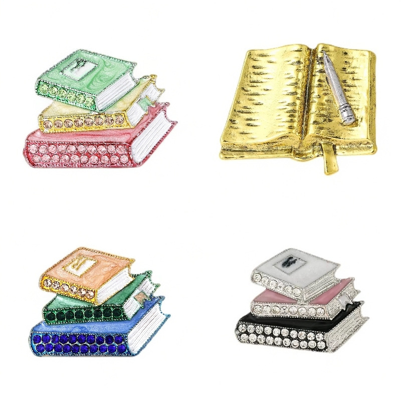 European and American New Enamel Rhinestone Book-Shaped Brooches, Exquisite and Creative Unisex Clothing Accessories, Wholesale European and American New Enamel Rhinestone Book-Shaped Brooches, Exquisite and Creative Unisex Clothing Accessories, Wholesale