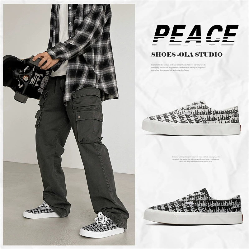 2024 Новый цвет шнуровки алфавита брезентовые туфли трендовые дикие студенческие кроссовки повседневная обувь мужская нижняя банда