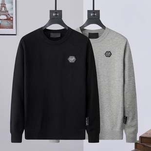 Philip Plante Trendy Men's Sweater with Iron Brand Lettering, Round Neck Pullover, Casual, Soft, Warm Pp Knitwear for Men
