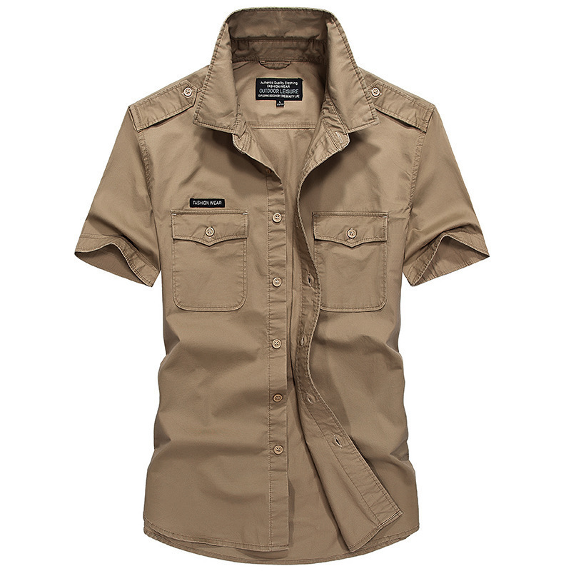 Factory Supply New Summer Tooling Short-sleeved Cotton Shirt Men's Casual Thin Large Size Military 8698
