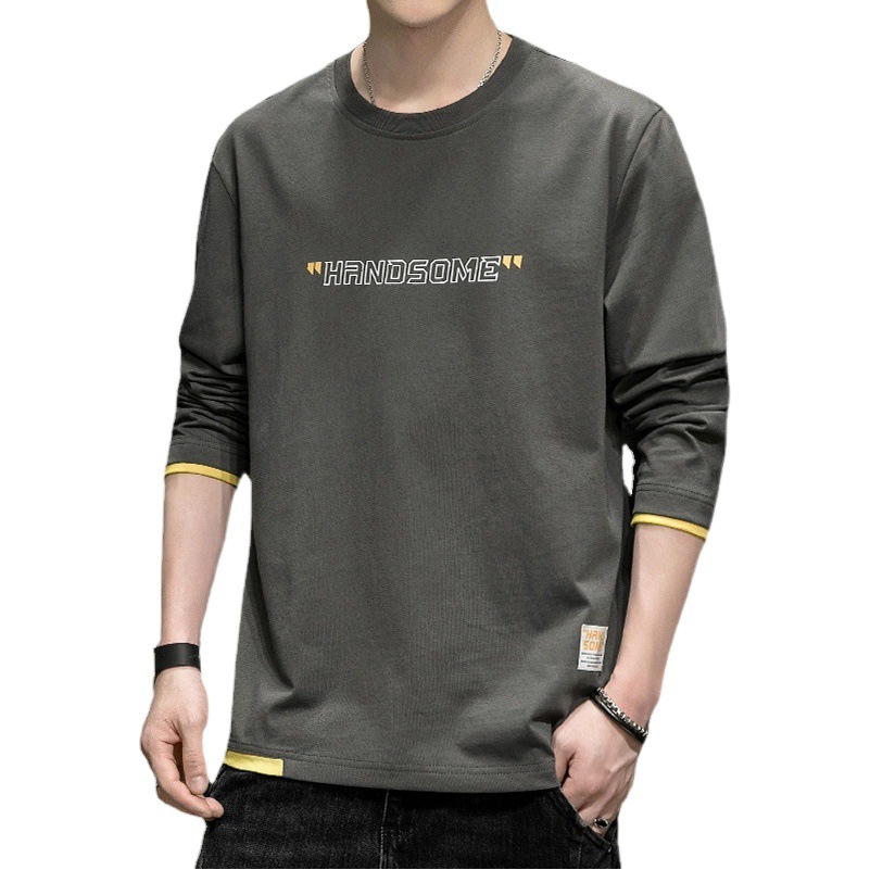 Camiseta de manga larga de algodón de los hombres de primavera y otoño suéter suelto más el tamaño de grasa camiseta otoño ropa interior T