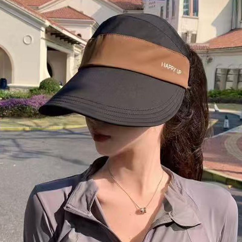 Protector solar de verano, versión mejorada de ala grande, se puede usar con cola de caballo, techo vacío, sombrero para el sol, ala ancha para niños, cara pequeña, protector solar de moda