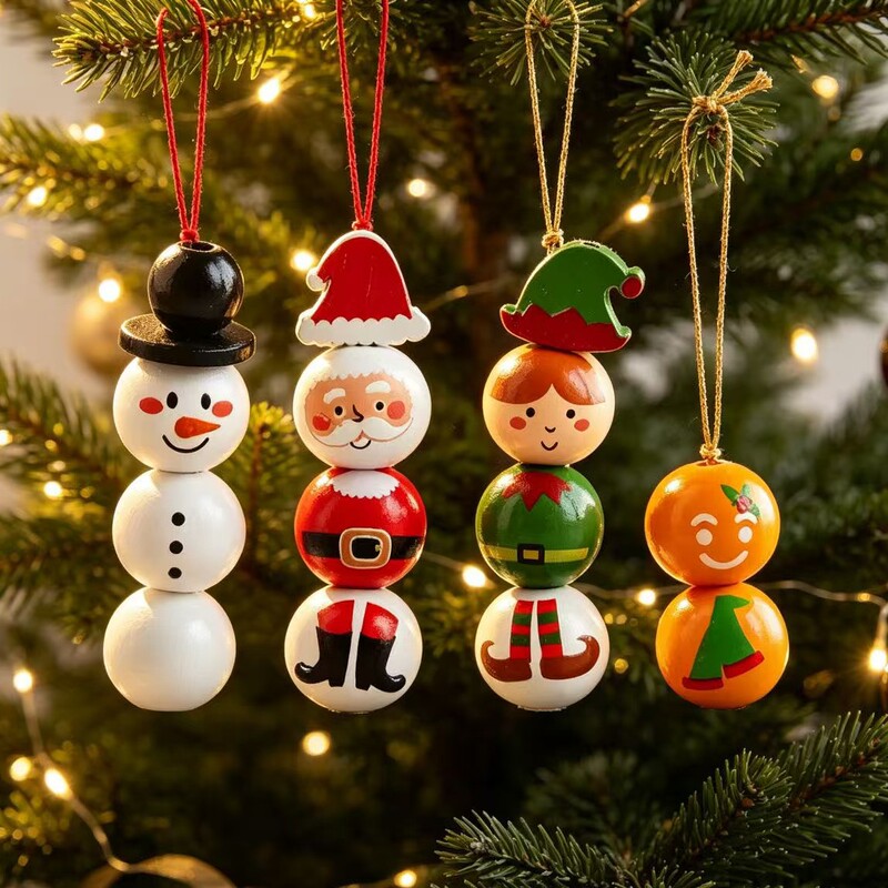 Christmas wooden bead decoration DIY craft kit Santa Claus snowman colorful bead pendants holiday home decor Christmas wooden bead decoration DIY craft kit Santa Claus snowman colorful bead pendants holiday home decor