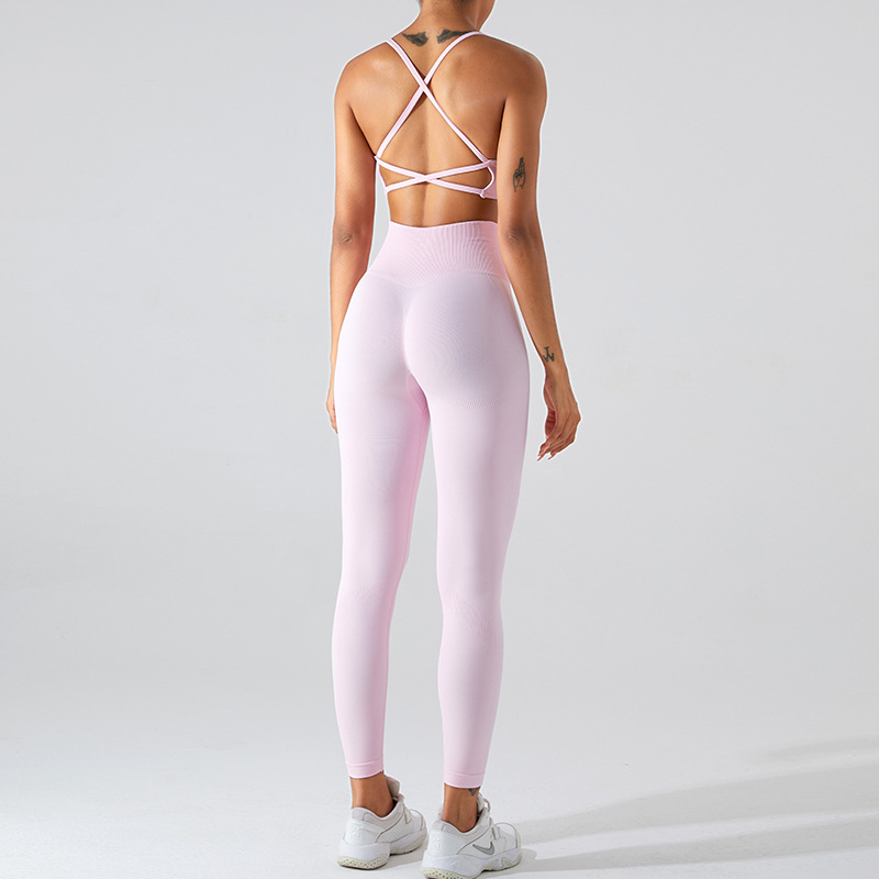 Cross-border nueva ropa de entrenamiento sin costuras traje de mujer Cruz espalda ropa interior deportiva cintura alta Peach Hip lifting pantalones de yoga