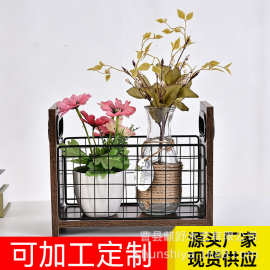 木质虎皮纹色收纳筐铁艺组合收纳盒桌面收纳箱木制玩具收纳置物篮