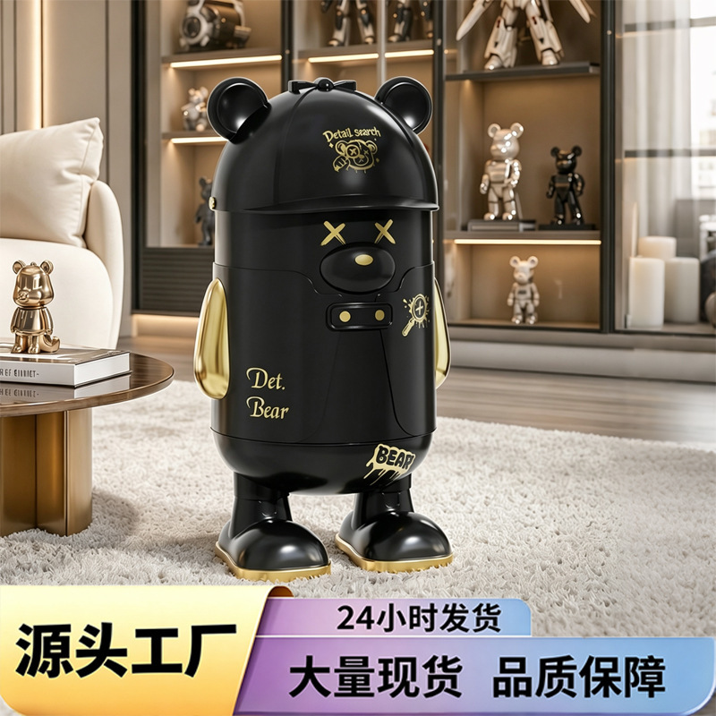 Cute Creative Flip-Top Violent Bear Large Trash Can with Wheels, Large Capacity, Dust-Proof Storage Bin for Kitchen, Living Room, and Bathroom