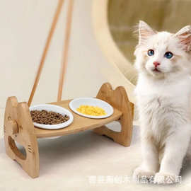 创意木质狗狗喂食器猫咪狗狗宠物碗防打翻宠物架可调节