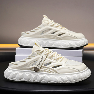 New Fashionable Men's Comfortable and Breathable Color-Blocked Flat-Heeled Casual Daily Toe-Toe Half-Slip Men's Slippers That Can Be Worn in All Seasons