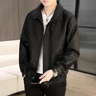 Spring and Autumn Vintage Leather Jacket Men's Motorcycle Jacket Fashionable High-end Lapel Short Youth Leather Jacket