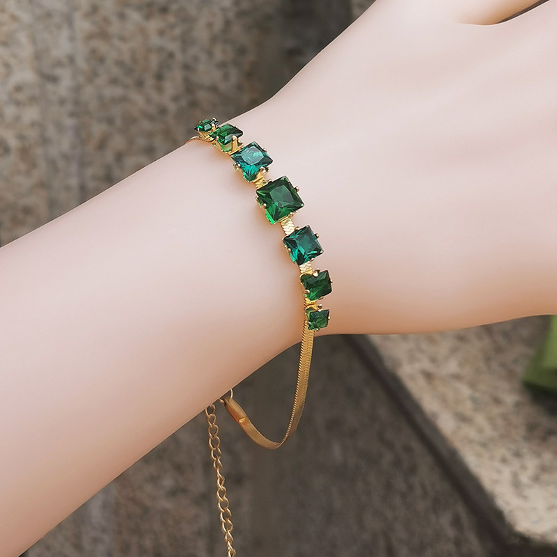 Fashion Square Titanium Steel Inlay Zircon Bracelets Necklace 1 Piece