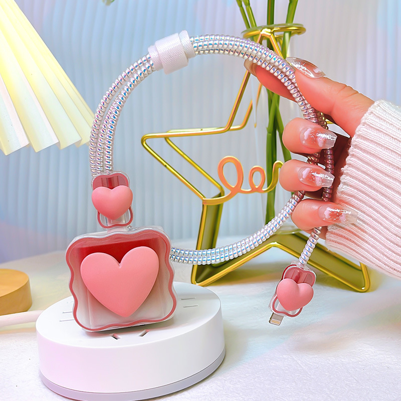 Borde ondulado plano adecuado para la cubierta protectora de la cabeza de carga con forma de corazón ondulado de Apple de 20w, protector de cable de datos de 18w contra mordidas.