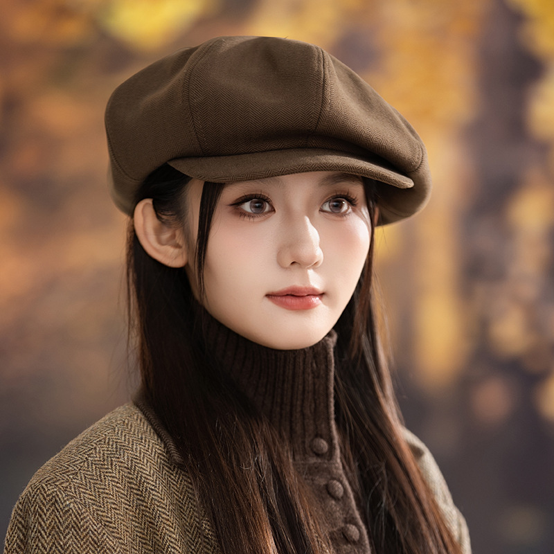 贝雷帽子女韩版潮秋冬天纯色八角帽百搭英伦复古日系网红蓓蕾帽|undefined