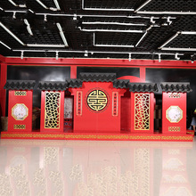 春节新年元旦大型商场酒店场景布置实木牌坊对联装饰摆件