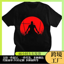 夏季动漫T恤路飞佐罗女子赤陶圆领运动休闲宽松卡通印花棉质短袖T