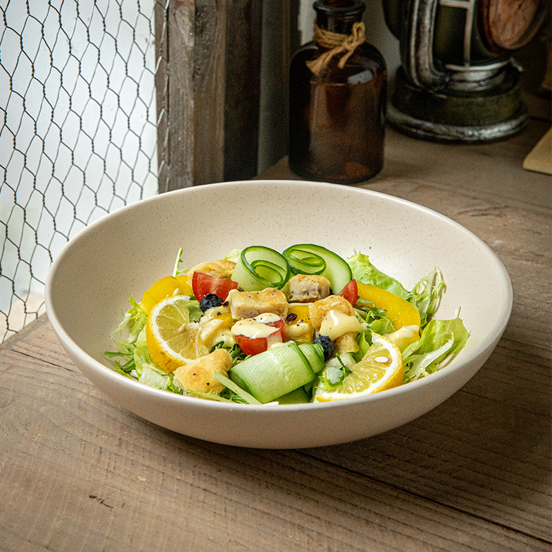 Tazón de verduras Ike Plato profundo mate de 8 pulgadas Tazón de cerámica con esmalte de sésamo especial Plato de sopa Ike de alto valor Exportación transfronteriza