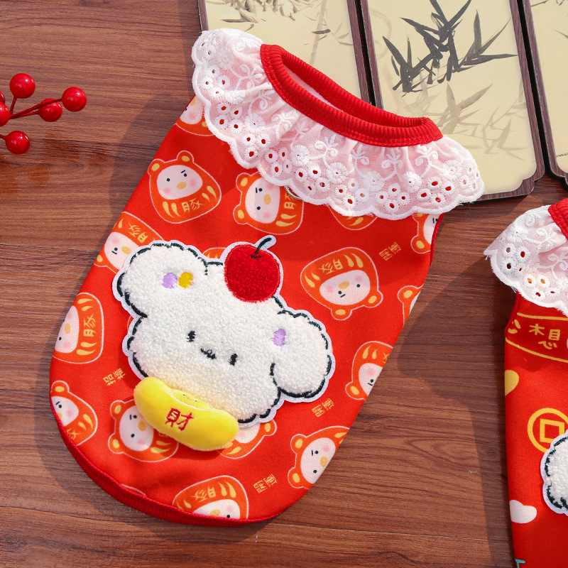 Año Nuevo mascotas perros gatos ropa accesorios otoño invierno leche terciopelo encaje manzanas que osos Teddy festivo