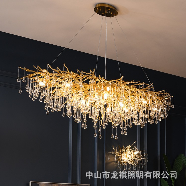 Post-modern Light Luxury French Crystal Lamp Simple Restaurant Creative Living Room Lamp Luxury Branch Water Drop Crystal Chandelier