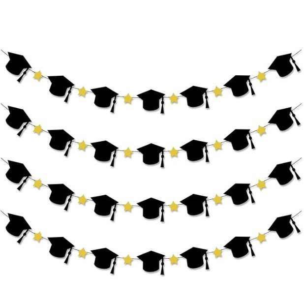 毛毡毕业帽花环横幅黑色黄色装饰毕业派对装饰毕业花环