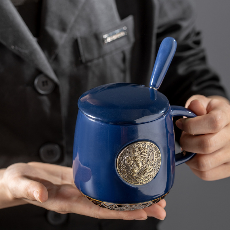 Taza de cerámica de estilo chino original Taza de bronce nostálgica Taza de Sun Wukong impresión de taza de agua