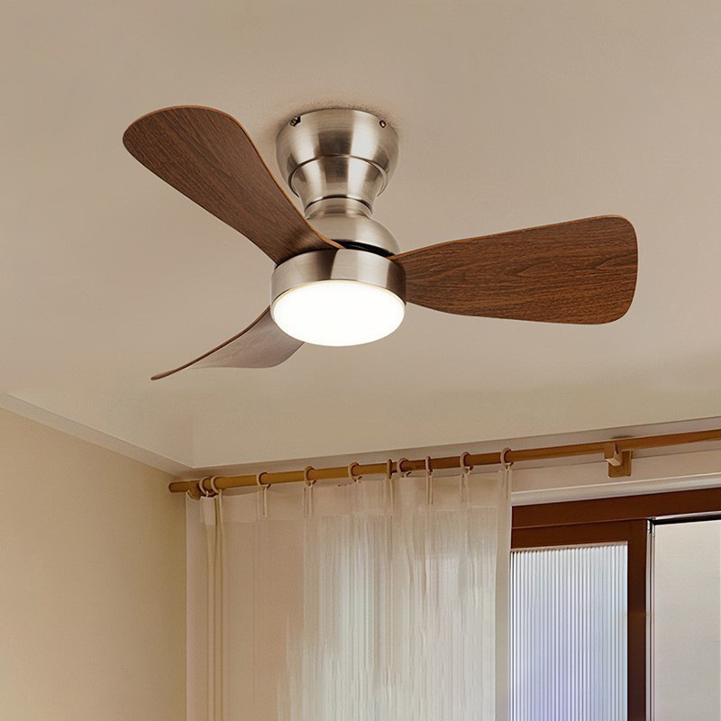 Medieval Style Bedroom Fan Lamp Ceiling Lamp Silent Simple Eye Protection Walnut Color Study Lamp Balcony Lamp New Chinese Style