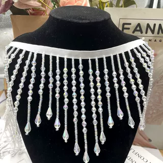厂家重工手工串珠花边 AB彩吊坠波浪流苏diy裙子礼服窗帘装饰花边