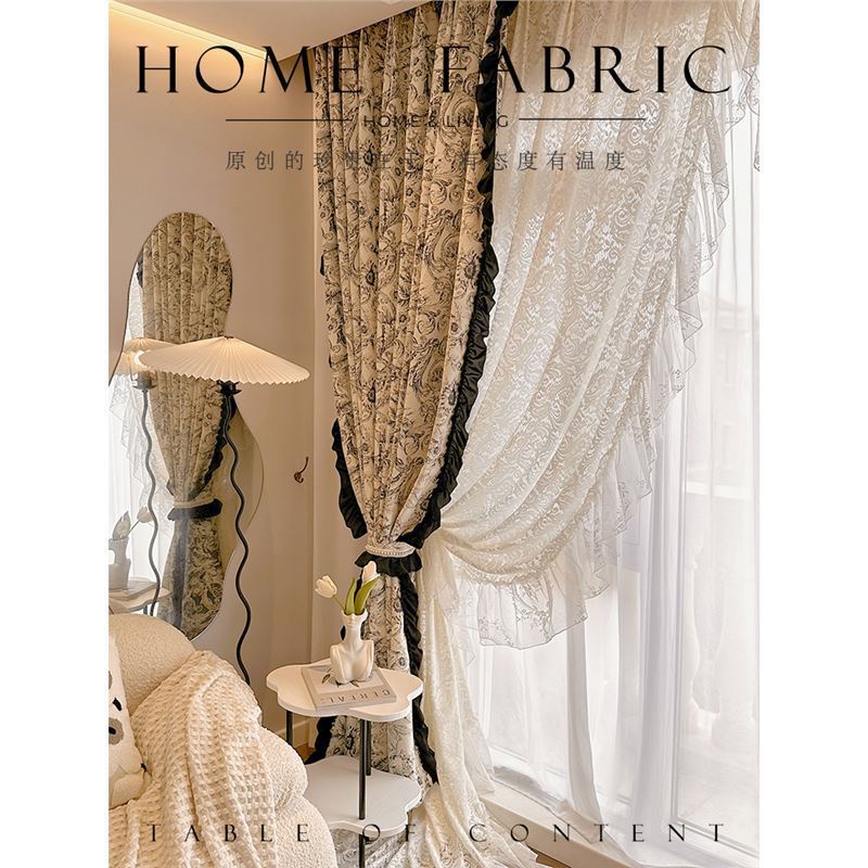 Alice French-Style Vintage Pastoral Romantic Rococo Lace Retro Blackout Black and White Chanel-Style Curtains High-End