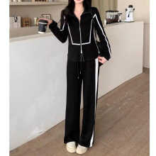 欧洲站跨境胖mm大码休闲卫衣秋季新款运动套装女阔腿长裤两件套
