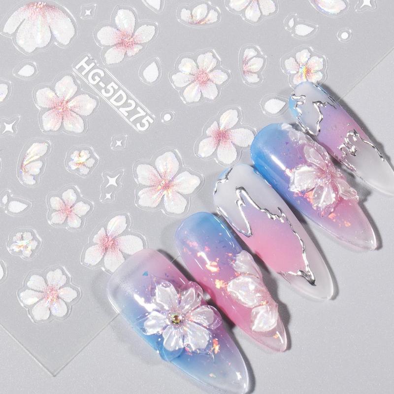 ネイルステッカー人気商品 氷の花浮き彫り ロマンチックな油絵風五弁花 爽やかでシンプルで可愛いネイルシール 透明感|undefined