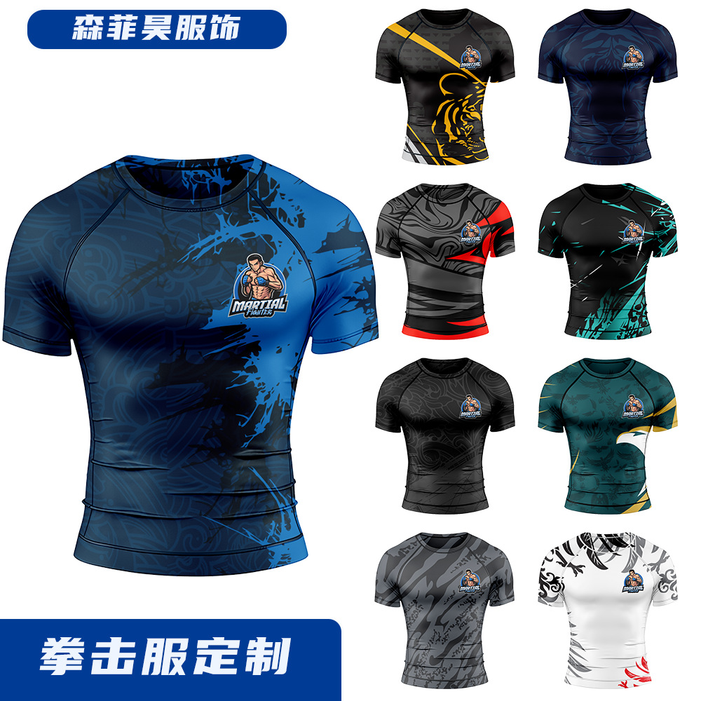 Customized Boxing Uniforms, Fighting Uniforms, Sanda, Muay Thai, Mma Boxing Short-Sleeved Sports Training Uniforms, Mma Fighting Short-Sleeved Uniforms