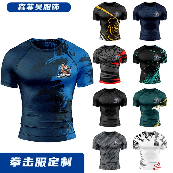 Customized Boxing Uniforms, Fighting Uniforms, Sanda, Muay Thai, Mma Boxing Short-Sleeved Sports Training Uniforms, Mma Fighting Short-Sleeved Uniforms