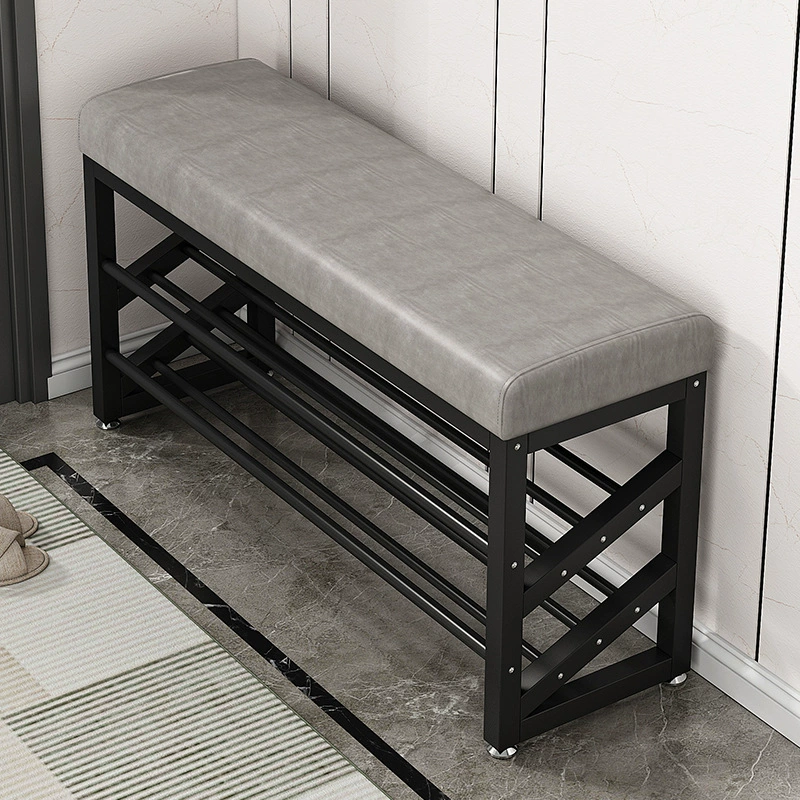 Скамейка для переобувания у входа в дом, со встроенной полкой для обуви и сиденьем, обувница в стиле лёгкой роскоши для прихожей.