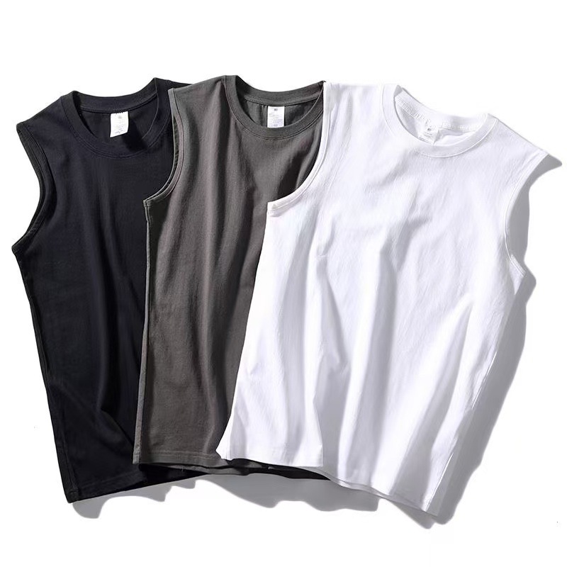重磅夏季运动背心韩风男士纯棉短袖健身潮牌白色宽松无袖坎肩t恤