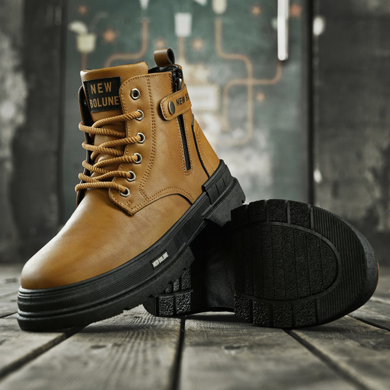 Authentic Boots for Men in Autumn and Winter New High-Top Men's Shoes British Style Casual Leather Boots Outdoor Sports Workwear Leather Shoes for Men