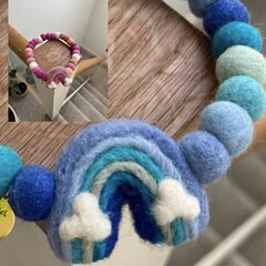ウールスタンプ虹完成品diyストラップブローチクリスマス装飾ペンダント各種色サイズで作る