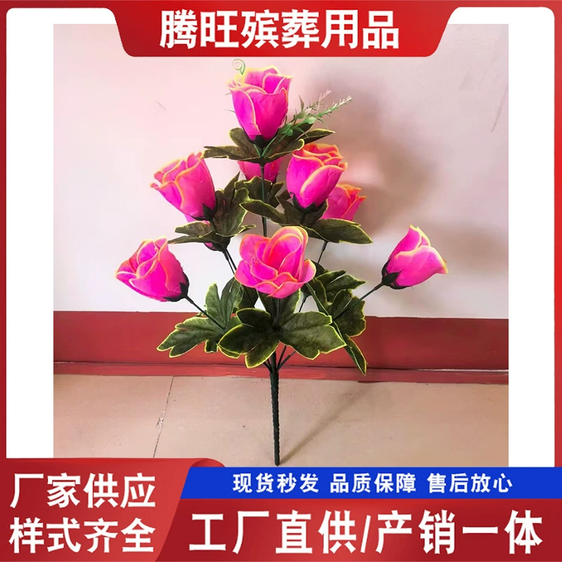 9-head tulip bouquet hand-held flower Qingming tomb flower silk flower for ritual burial grave flowers fake flowers
