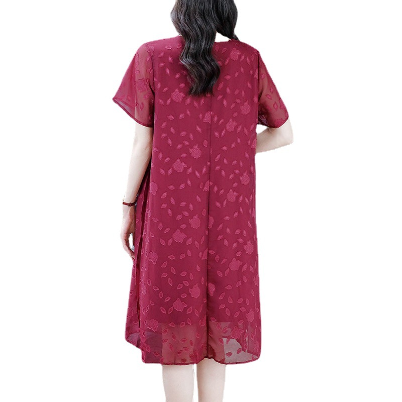 Plus Size Middle-aged and Elderly Women's Summer New Short-sleeved Chinese Cheongsam Loose Casual Elegant Mother's Dress