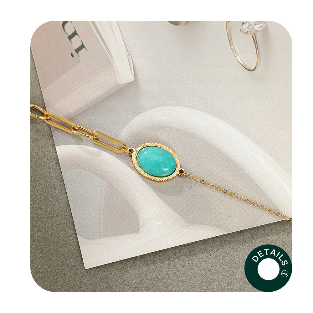 Simple Style Oval Stainless Steel Inlay Natural Stone Bracelets 1 Piece