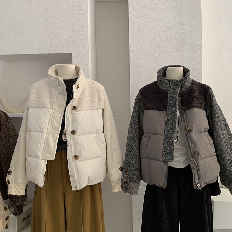 Omalai Stand Collar Lamb Wool Splicing down Jacket Women's 2025 Winter New Long-Sleeved Jacket Top Trendy 5903