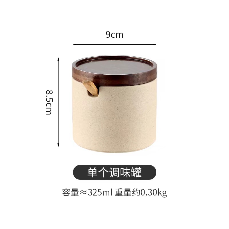 Venta al por mayor de estilo japonés creativo simple salud cerámica condimento tarro cocina condimento caja a prueba de humedad azúcar y sal tarro conjunto de tres piezas